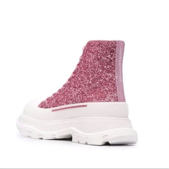 NWB $850 Alexander McQueen Tread Slick Lace Up Glitter Chunky Boots Pink Size 42 - Picture 3 of 7